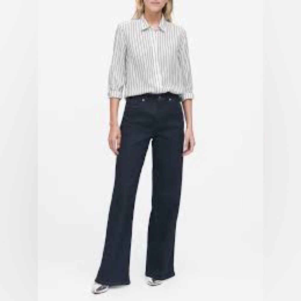 BANANA REPUBLIC Parker Tunic Fit Tencel™ Shirt Black & White Stripe Size S